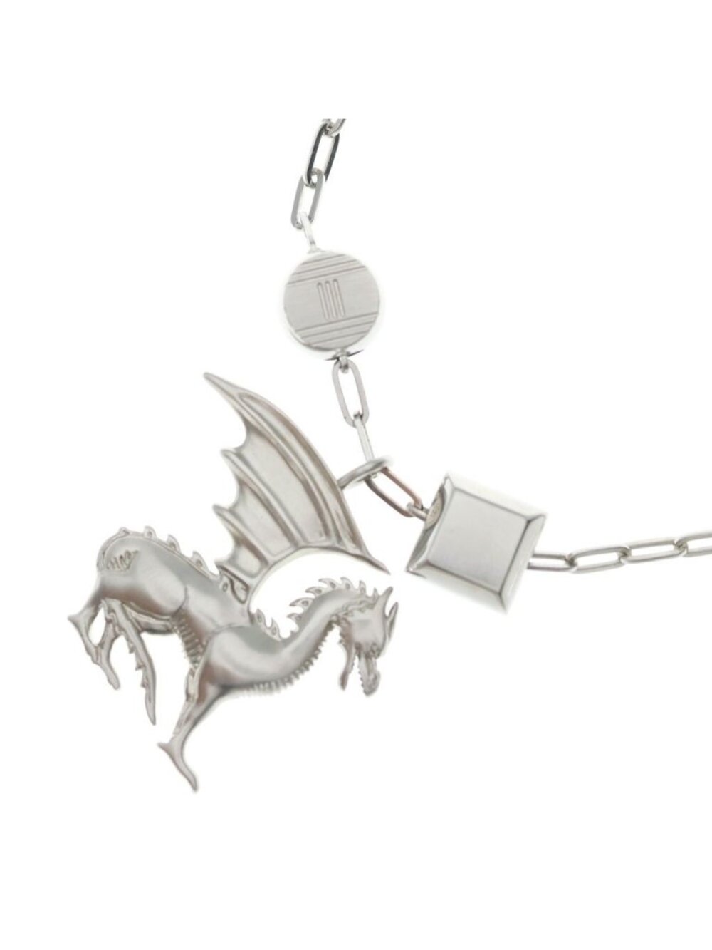 Hermes Talisman Dragon Long Necklace Motif Silver